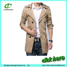 100% cotton mens long style double breasted jacket